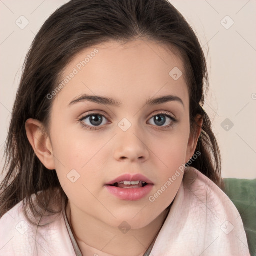 Neutral white child female with medium  brown hair and brown eyes