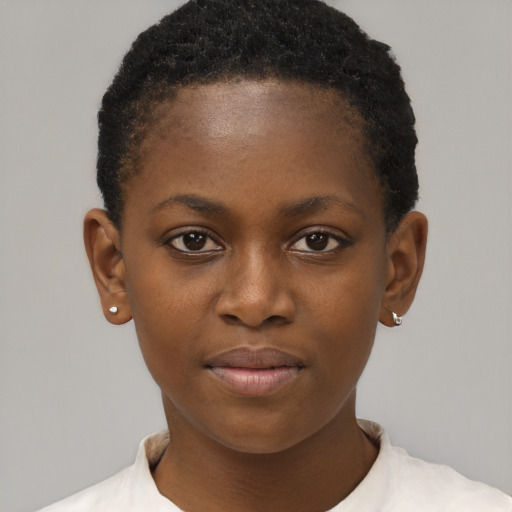 Neutral black child female with short  brown hair and brown eyes