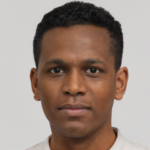 Neutral black young-adult male with short  brown hair and brown eyes