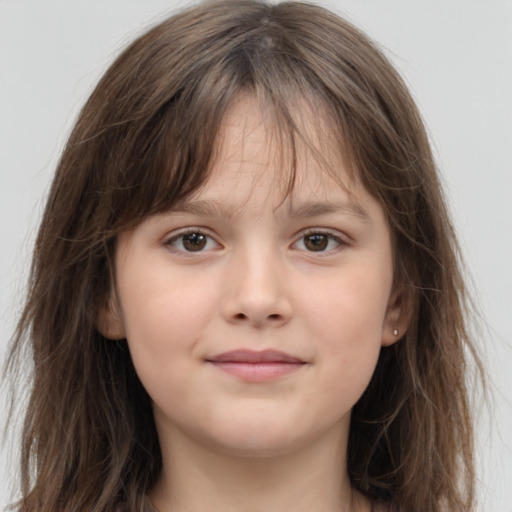 Neutral white child female with long  brown hair and brown eyes