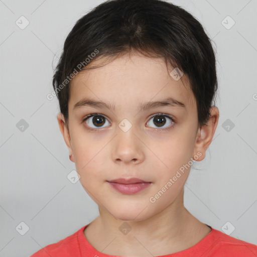 Neutral white child female with short  brown hair and brown eyes