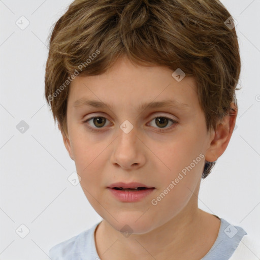 Neutral white child female with short  brown hair and brown eyes