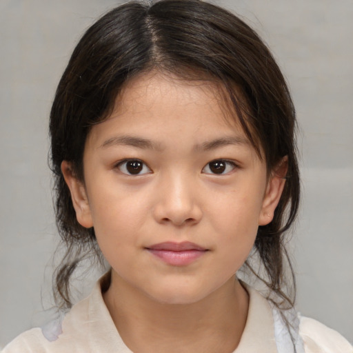 Neutral white child female with medium  brown hair and brown eyes