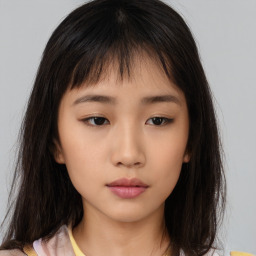 Neutral asian young-adult female with medium  brown hair and brown eyes