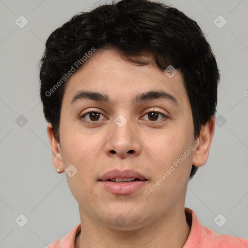 Neutral asian young-adult male with short  brown hair and brown eyes