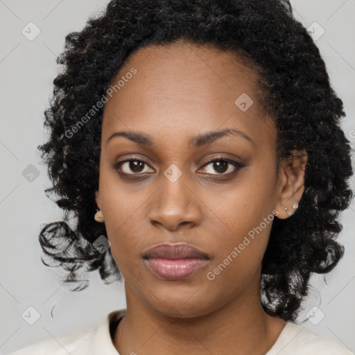 Neutral black young-adult female with medium  black hair and brown eyes