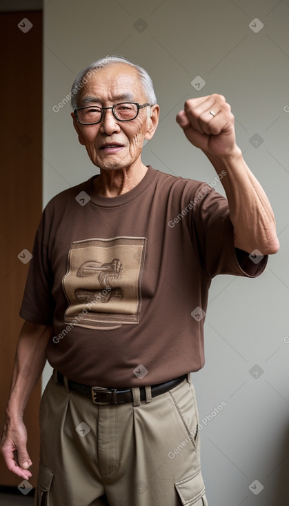 Mongolian elderly male with  brown hair