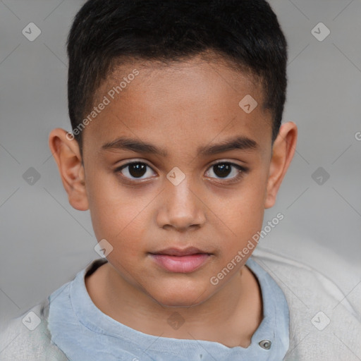 Joyful white child male with short  brown hair and brown eyes