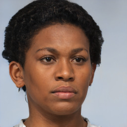 Neutral black young-adult female with short  brown hair and brown eyes