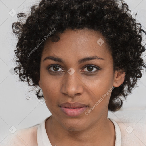 Neutral black young-adult female with medium  brown hair and brown eyes