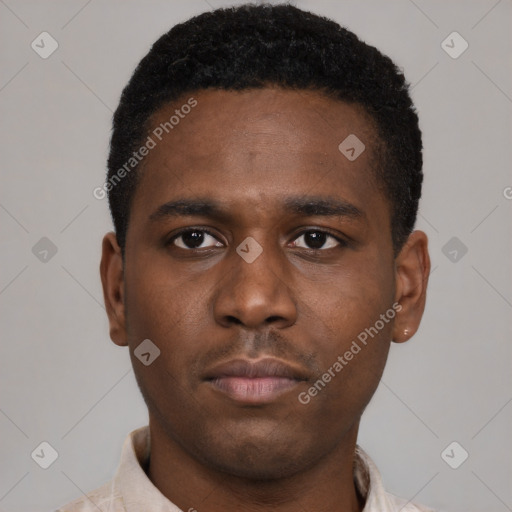Neutral latino young-adult male with short  brown hair and brown eyes