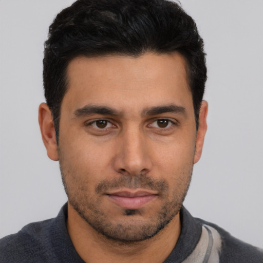 Neutral asian young-adult male with short  black hair and brown eyes