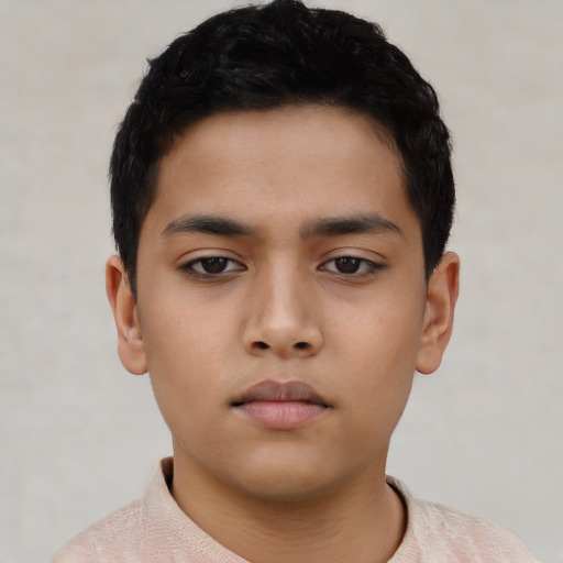 Neutral asian child male with short  black hair and brown eyes