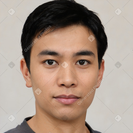 Neutral asian young-adult male with short  black hair and brown eyes