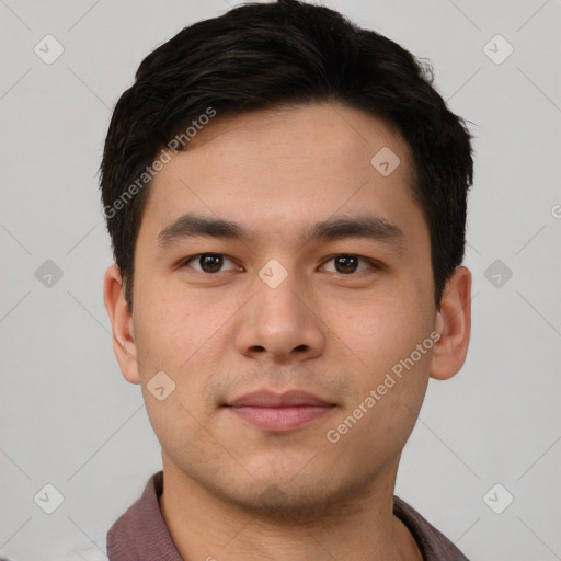 Neutral asian young-adult male with short  brown hair and brown eyes