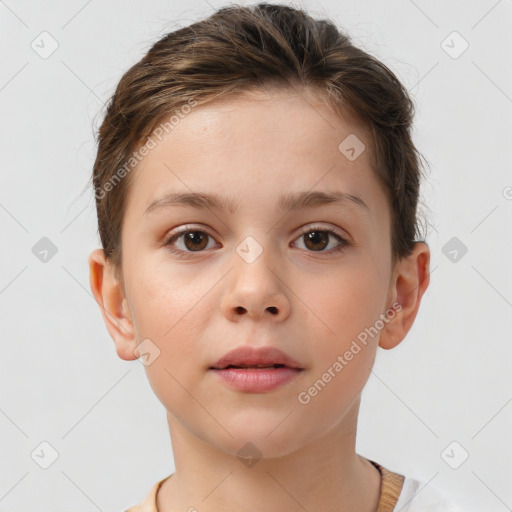 Neutral white child female with short  brown hair and brown eyes