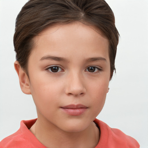 Neutral white child female with short  brown hair and brown eyes