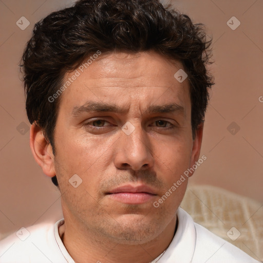 Neutral white adult male with short  brown hair and brown eyes