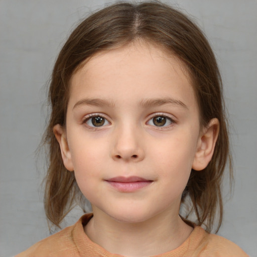 Neutral white child female with medium  brown hair and brown eyes