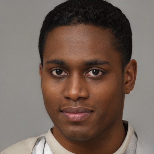 Neutral latino young-adult male with short  brown hair and brown eyes