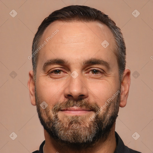 Neutral white adult male with short  brown hair and brown eyes