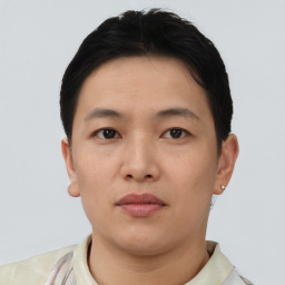 Neutral asian young-adult male with short  brown hair and brown eyes