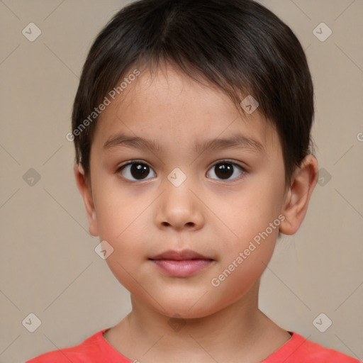 Neutral white child female with short  brown hair and brown eyes