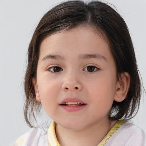 Neutral white child female with medium  brown hair and brown eyes