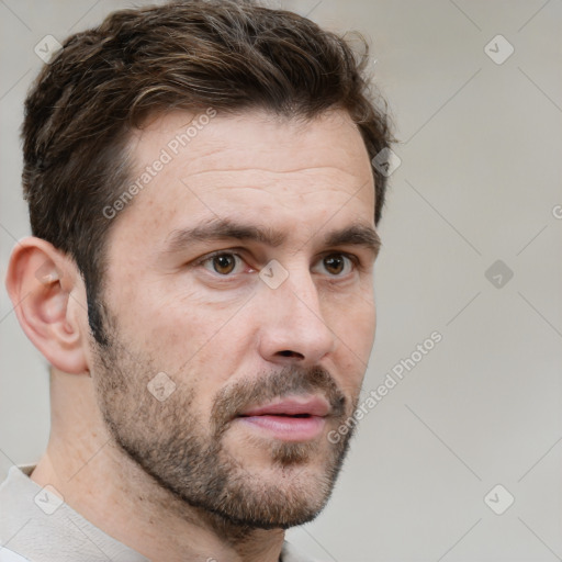 Neutral white adult male with short  brown hair and brown eyes