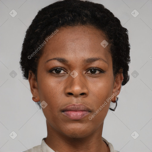 Neutral black young-adult female with short  brown hair and brown eyes