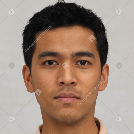 Neutral asian young-adult male with short  black hair and brown eyes