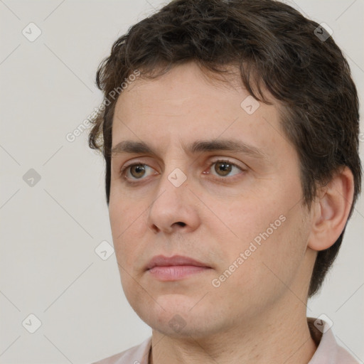 Neutral white adult male with short  brown hair and brown eyes