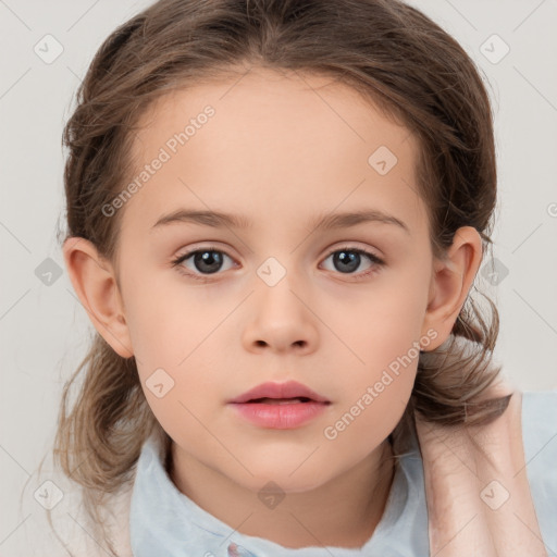 Neutral white child female with medium  brown hair and brown eyes