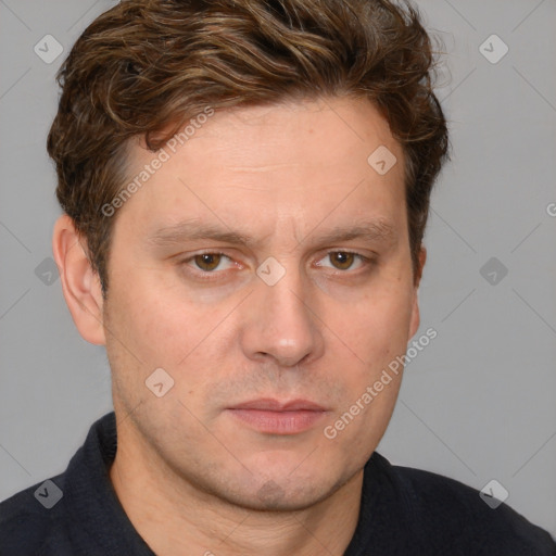 Neutral white adult male with short  brown hair and brown eyes