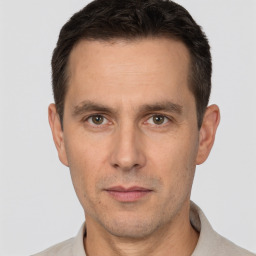 Neutral white adult male with short  brown hair and brown eyes