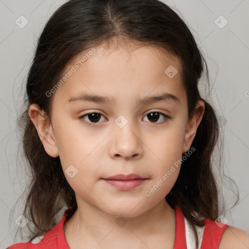 Neutral white child female with medium  brown hair and brown eyes