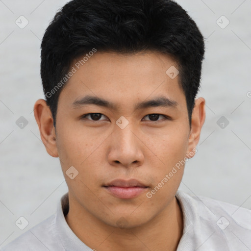 Neutral asian young-adult male with short  brown hair and brown eyes