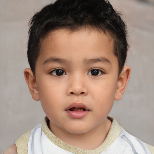 Neutral asian child male with short  brown hair and brown eyes