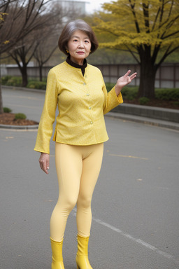 South korean elderly female with  brown hair