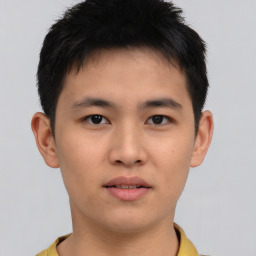 Neutral asian young-adult male with short  brown hair and brown eyes