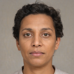 Neutral white young-adult female with short  brown hair and brown eyes