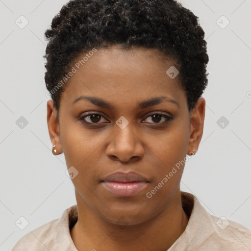 Neutral black young-adult female with short  brown hair and brown eyes