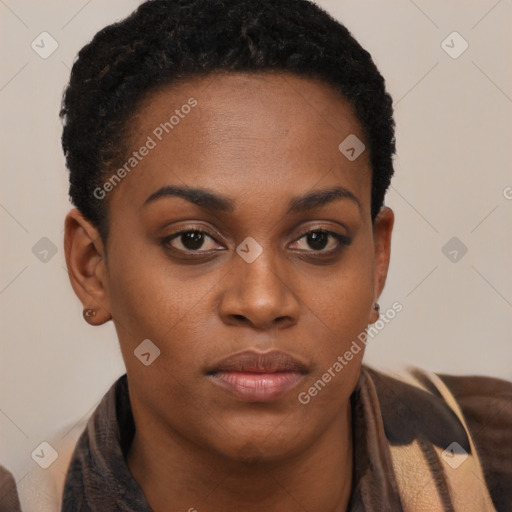 Neutral black young-adult female with short  brown hair and brown eyes