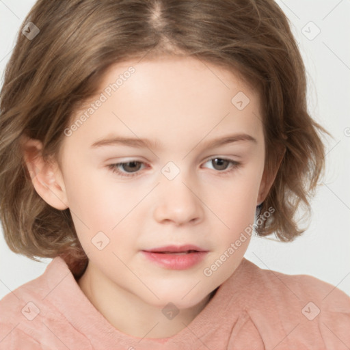 Neutral white child female with medium  brown hair and brown eyes