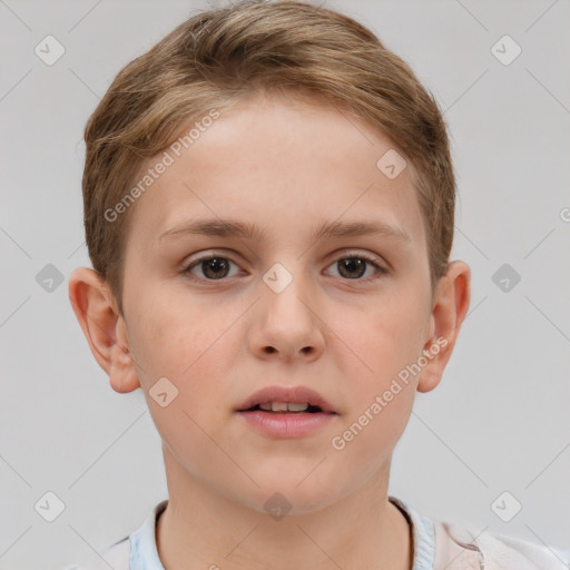 Neutral white child female with short  brown hair and brown eyes