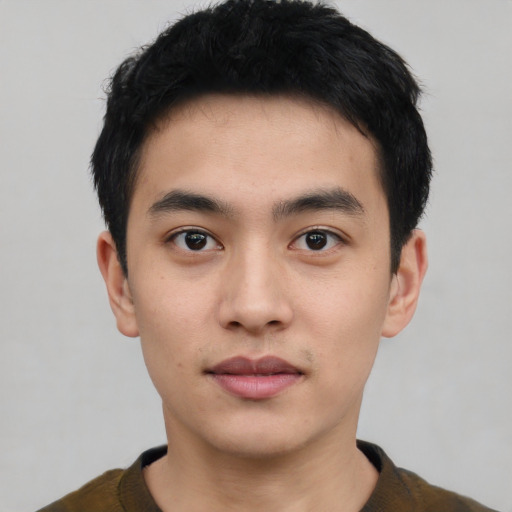 Neutral asian young-adult male with short  black hair and brown eyes