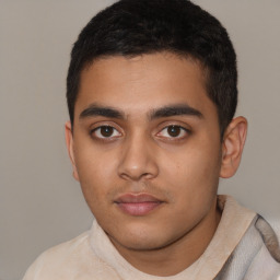 Neutral latino young-adult male with short  brown hair and brown eyes