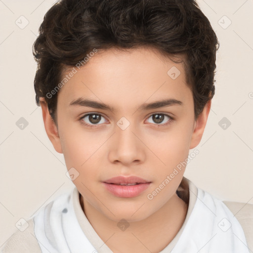 Neutral white child female with short  brown hair and brown eyes