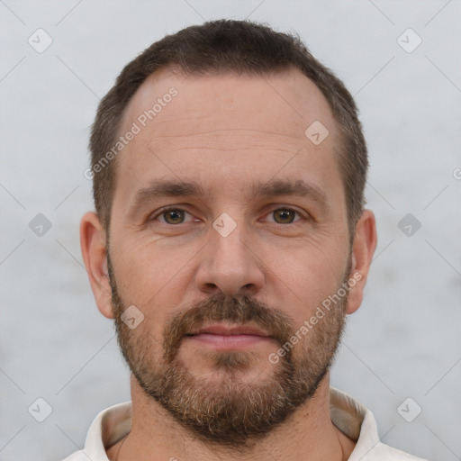 Neutral white adult male with short  brown hair and brown eyes