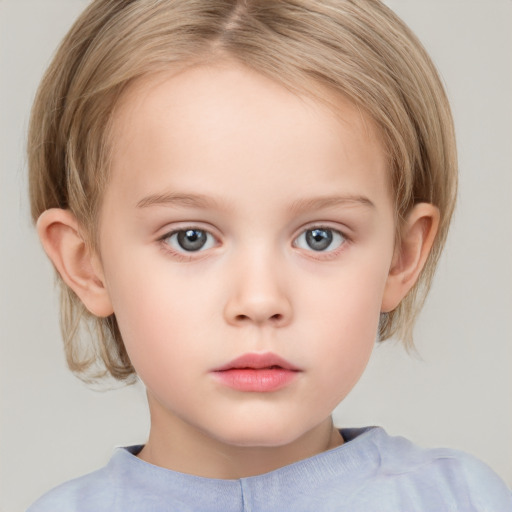 Neutral white child female with medium  brown hair and grey eyes